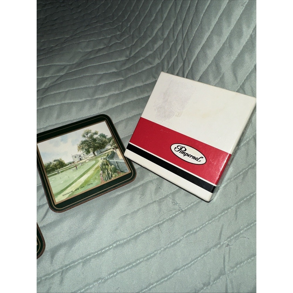 Pimpernel 5 Pc Square Coasters "Championship Golf" Motif in Original Box 4" x 4"